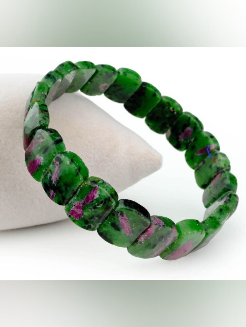 NWOT Natural Green and Pink Ruby Zoisite Stretch Bracelet.